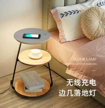 Floor Lamp with Side Table, Wireless Charging, Minimalist Modern Design