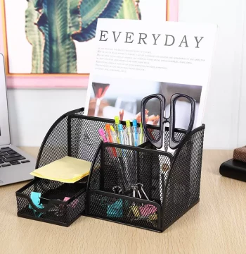 Metal Pen Holder Multi-Compartment Desktop Organizer for Office Use