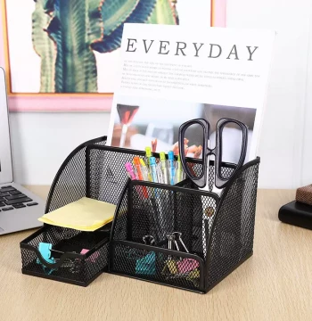 Metal Pen Holder Multi-Compartment Desktop Organizer for Office Use