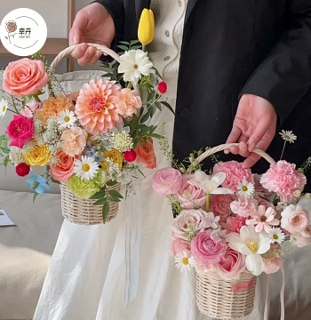 Mother's Day French Wicker Basket - Handwoven Floral Arrangement Kit for Peony Workshops & DIY Projects