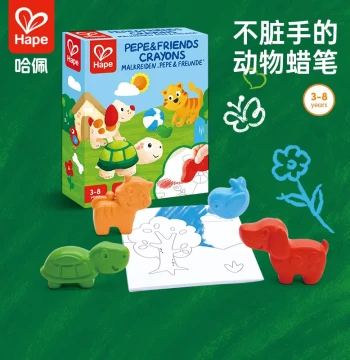 Hape Animal Friends Crayons, Non-Toxic and Clean for Toddlers, Portable Painting Book, Pocket Toy and Gift