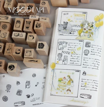 moodtape. Daily Life Basics Small Wooden Stamps, Rubber Stamps, mood Cute Journaling Materials