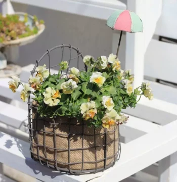 Japanese Style Linen Waterproof Wall-Hanging Basket for Garden Courtyard, Villa Wall Decor, Balcony Flower Pot and Hanging Planter