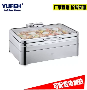 YUFEH 30-11F Rectangular Hydraulic Lift Lid Electric Heated Buffet Warmer with Viewing Window