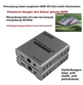 4K 120m HDMI Single Ethernet Extender - HD Video Transmitter Supporting Daisy-Chaining for One-to-Many Transmission