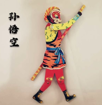 Wooden Shadow Puppetry Traditional Chinese Gift - One-Handed Xi You Ji Sun Wukong Figure for Children's Day Toys, Intangible Cultural Heritage Innovation