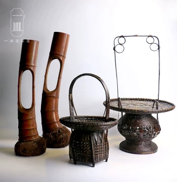 Chinese Floral Art Flower Basket, Bamboo Basket, Ikebana Vessel, Bamboo Tube, Longsheng Basket, Chinese Style Basket, Palace Lantern Basket, Bamboo Ware, Woven Bamboo Zen Basket