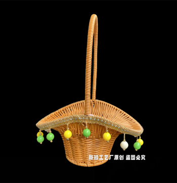 Lotus Leaf Basket, Dance Handheld Flower Basket, Pure Handmade Rattan Prop for Competitions, Performances, and Shows