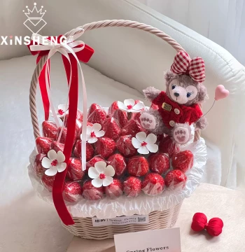 Xinsheng Strawberry Flower Basket for Florists, Fresh Flower Bouquets, Snacks, Fruits, Handmade DIY Ikebana Basket, Floral Gift Basket Supplies