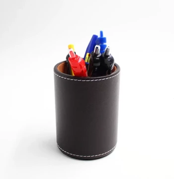 Selected Minimalist Leather Round Pen Holder - Student Desktop Organizer and Office Stationery Storage