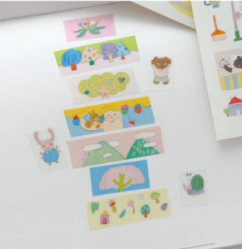 [Full Roll/Cut] Korea tometoyou Hand-Drawn Colorful Basic Collage Planner Tape