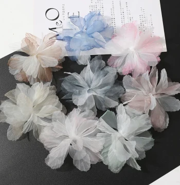 Large Organza 3D Realistic Gauze Flower, DIY Handmade Shoe and Hat Decoration, Cake Display, Gradient Wedding Headpiece