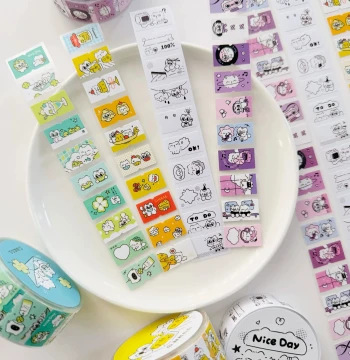 Fuguang Sample Pack - Super Melon Cat Strip Label Sticker Collection with Glitter Sand Index Tabs for Cute Journaling