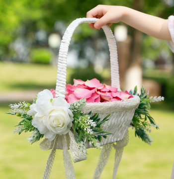 Flower Girl Petal Scattering Basket for Weddings, Celebration Happy Basket, Outdoor Wedding INS Style Storage Handheld Lace Prop Basket