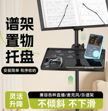 Music Stand Tray with Adjustable Height, Instrument Accessory, Metronome Holder, and Phone Stand