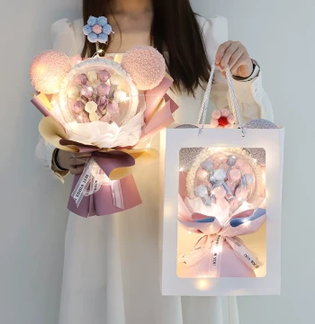 520 Valentine's Day Creative DIY Lollipop Bouquet Wrapping Paper Kit: Mickey Headband, Homemade Birthday Gift for Best Friends