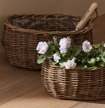 Vintage Woven Rattan Flower Basket Planter for Succulents and Garden Decor