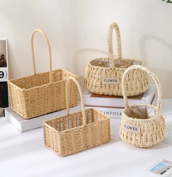 Handwoven Rattan-Style Flower Basket for Fresh Flowers, Wedding Bouquets, and Floral Shop Materials