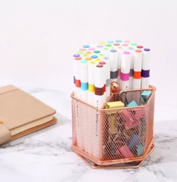 Rotating Desktop Pen Holder Hexagonal Mesh Organizer Multi-Function