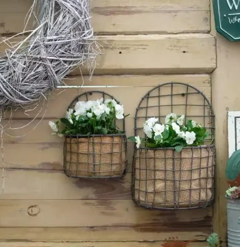 ins Vintage Wire Mesh Woven Half-Round Wall Hanging Basket, Linen Waterproof Wall Basket, Wall Decoration, Gardening Wall Mount