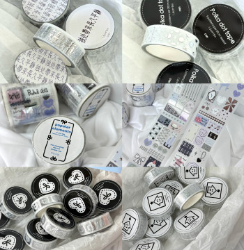 Keyi Creative Original Silver Foil Tape, Matte PET Tape with Characters, Polka Dots, and Hand-Drawn Hearts for Versatile Crafting