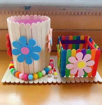 Turn Waste into Treasure DIY Crafts for Elementary Students and Children, Popsicle Stick Pen Holder House Cabin for Toddlers