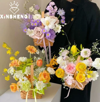 Xinsheng Natural Small Flower Basket, Fresh Flower Bouquet Basket for Florists, DIY Handheld Floral Gift Basket, Fruit Basket, Floral Supplies