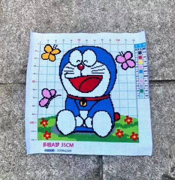Rabbit Mama Handmade Cross-Stitch Finished Product - Cute Cartoon Doraemon Small Design for School Projects