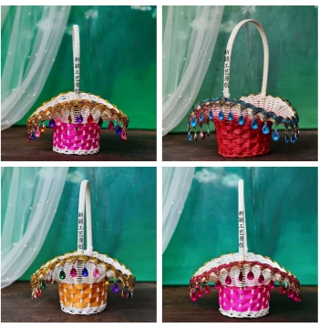 Lu Fu Xing Heavy-Duty Rhinestone Flower Basket for Hanfu Props, Handheld Basket for Taoli Cup Competitions and Performances