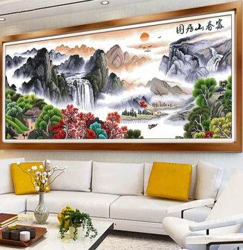 2025 New Embroidered 'Dwelling in the Fuchun Mountains' Cross-Stitch Finished Product, Handmade or Machine Embroidered Wall Art for Living Room
