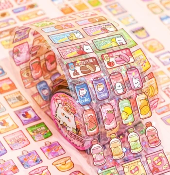 Supermarket Snacks PET Planner Tape, Food and Beverage Stickers, INS-Style Colorful Collage Materials, Planner Decorations, Cute Creative Dopamine Girl and Kids Stickers