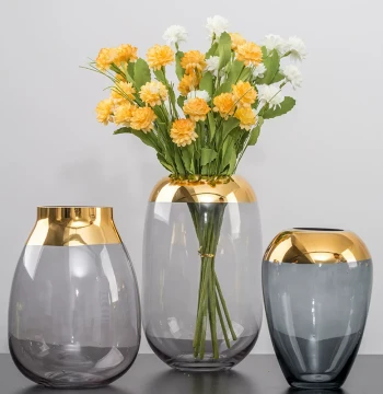 Creative Gold-Rimmed Spray-Colored Glass Vase Light Luxury Gold Home Showroom Decor Lily Rose Flower Arranger