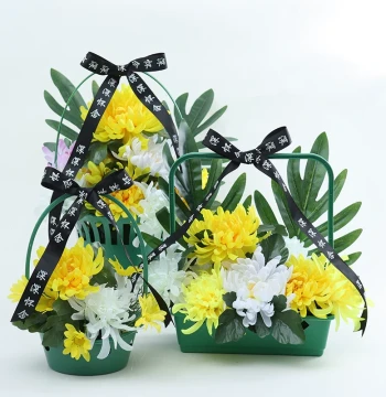 Qingming Festival Handheld Flower Basket, Chrysanthemum Arrangement Box, Plastic Deep Remembrance Bouquet Packaging for Florists