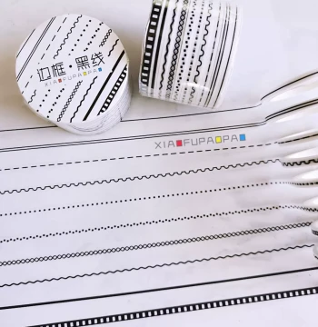 [Free Shipping on Orders Over 18] Planner Borders: Black Thick/Thin/Dashed/Stamp Lines, Basic Washi Tape
