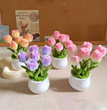 Pipe Cleaner Tulip Small Potted Plant Finished DIY Material Kit Handmade Ornament Gift Homemade Kindergarten Teaching