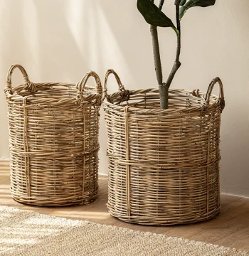 Shangshang Home Rattan Woven Handbasket, Large Storage Basket, Bamboo Flower Basket for Fiddle Leaf Fig Floor Planter Decor
