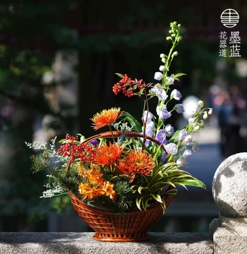 Handwoven Bamboo Flower Arrangement Basket with Inner Liner, Zen Chinese Style Large Floral Container
