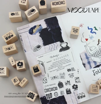 moodtape Candy Star Animal Basic Mini Wooden Stamps, Cute Rubber Stamps for Journaling