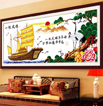 2025 New Cotton Thread Embroidery - 'Smooth Sailing' Cross-Stitch Finished Product, Machine-Embroidered, Ready to Sell for Living Room