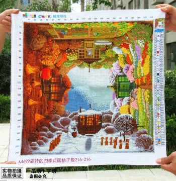 Rotating Four Seasons Garden - Spring, Summer, Autumn, Winter Handmade Cross-Stitch Finished Product, New Style for Living Room and Dining Room
