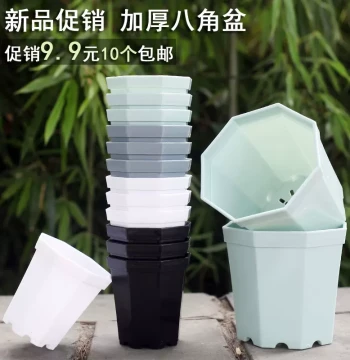 Thickened Octagonal Planter for Succulents and Garden Plants, Creative Black/White Plastic Pot for Desktop and Balcony