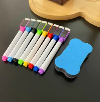 Whiteboard Markers with Eraser Magnet - Eco-Friendly, Non-Toxic, Built-in Brush and Magnetic Back, Colorful Kids' Markers