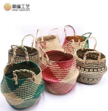 Nordic Style Seagrass Woven Basket, Home Floor Decorative Planter, Laundry Hamper, Handcrafted Grass Carry Basket