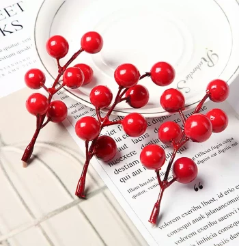 Artificial Berry Red Fortune Fruit - Living Room Tabletop Ornament, Home New Year Decoration, Christmas Garland and Wreath Material
