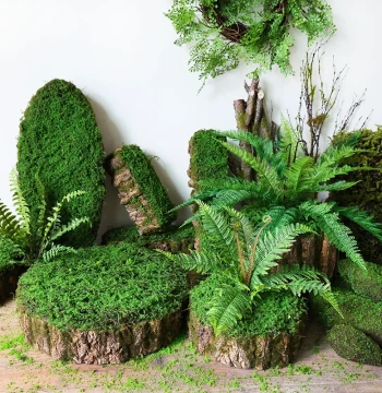 Creative Moss and Bark Decorative Planter for Forest-Style Landscaping, Tropical Rainforest Scene Setup, and Photography Props