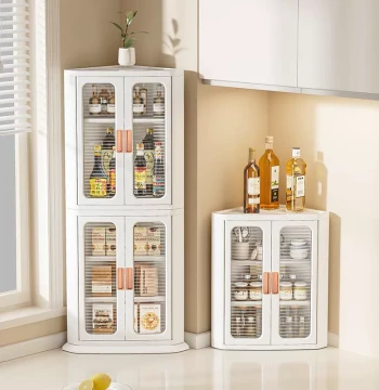 Corner Cabinet - Triangular Wall Shelf Unit with 4 Doors for Edge Storage