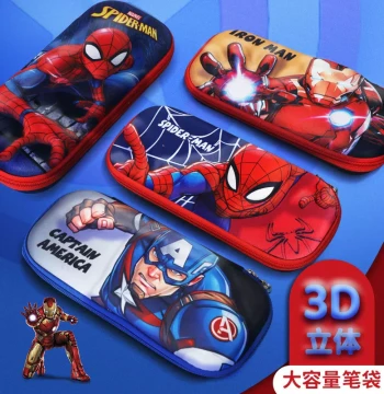 Boys' 3D Pencil Case - Spider-Man and Iron Man Designs, Large Capacity Drop-Resistant Pen Bag for Elementary and Kindergarten Students