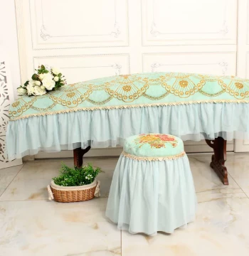 Guzheng Cover Green Floral Chenille Lace Dust-Proof