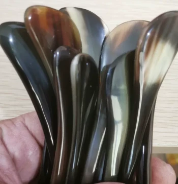 Black Horn Massage Tool Set - Gua Sha Scrapers, Combs, and Crafted Horn Implements