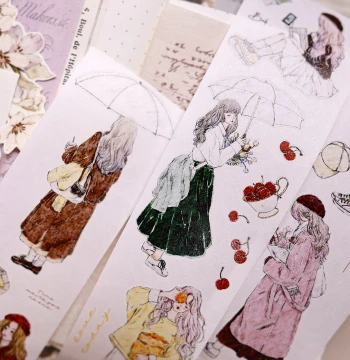 Xiao Bai Family Cultural Creative Salt Shop New Release - Flower Maiden Light Retro Salt-Style Character Washi PET Die-Cut Journal Tape